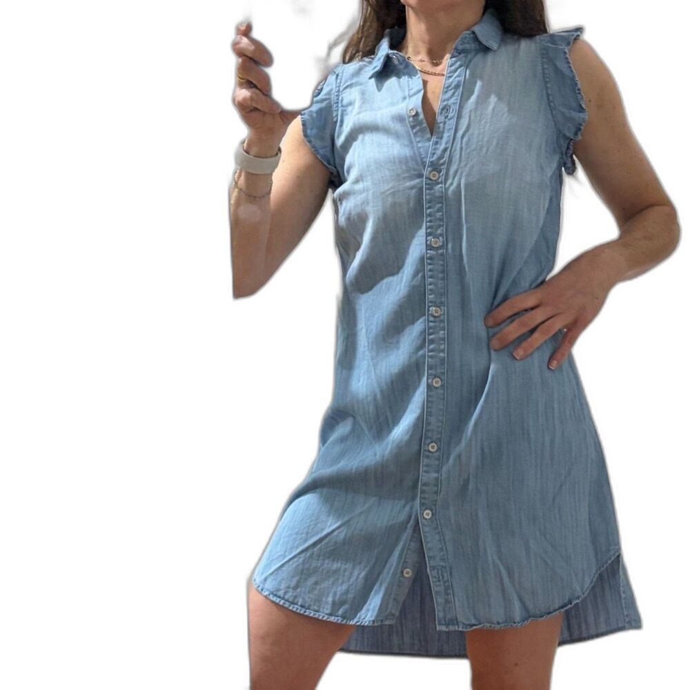 Cloth & Stone Chambray Tencel Shirt Dress Blue Button Front Sleeveless S